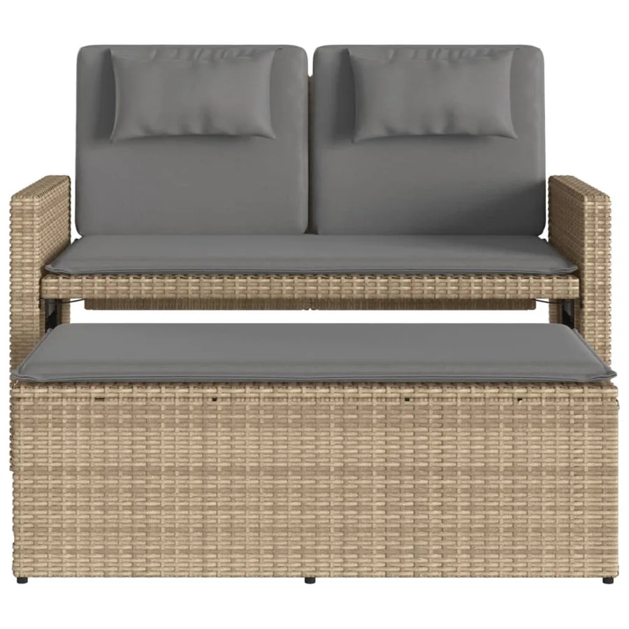 Banc inclinable de jardin avec coussins beige résine tressée - 6