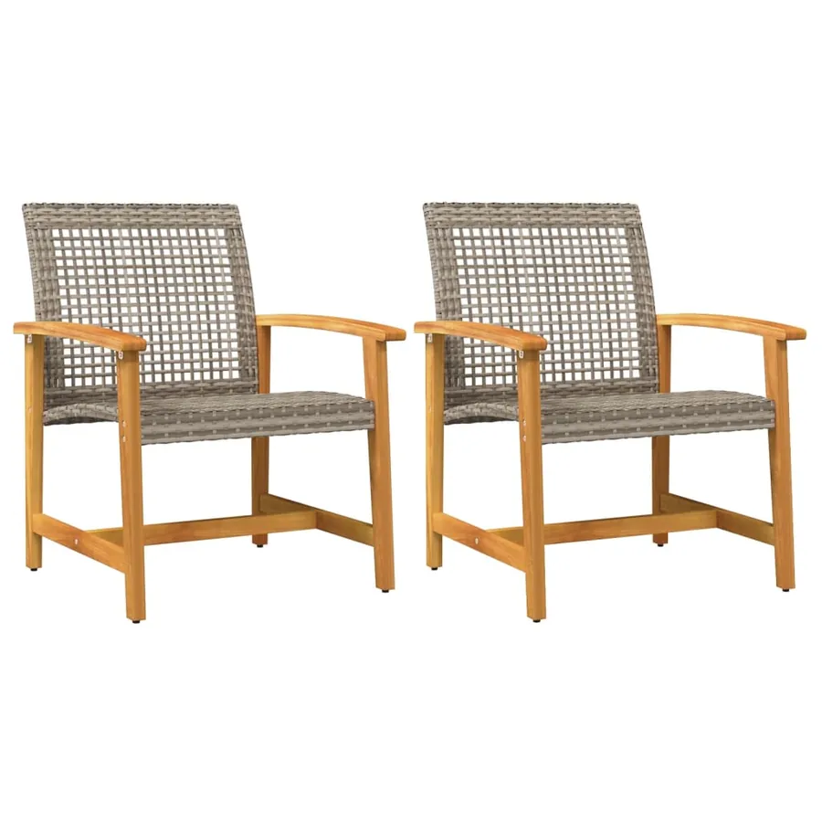 Chaises de jardin lot de 2 gris résine tressée et bois d’acacia - 2