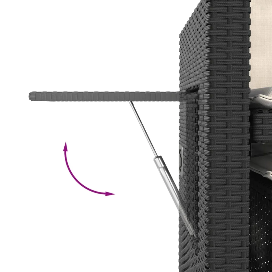 Banc inclinable de jardin avec coussins noir résine tressée - 11