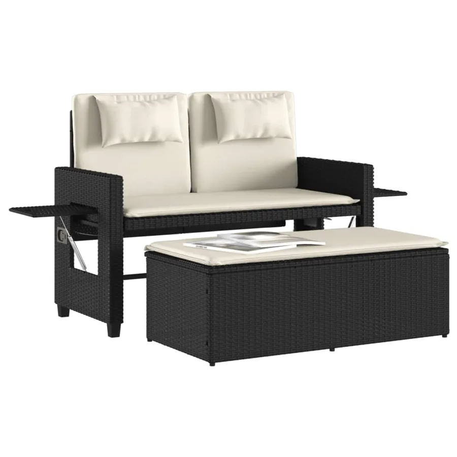 Banc inclinable de jardin avec coussins noir résine tressée - 4