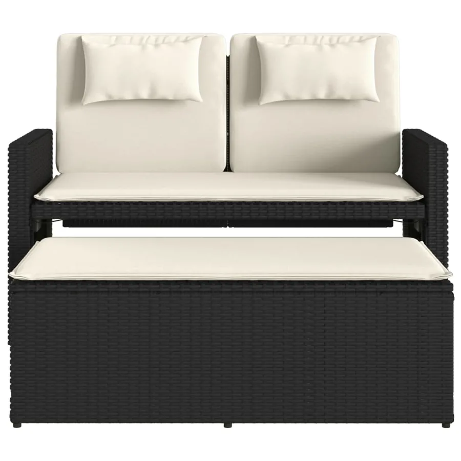 Banc inclinable de jardin avec coussins noir résine tressée - 6
