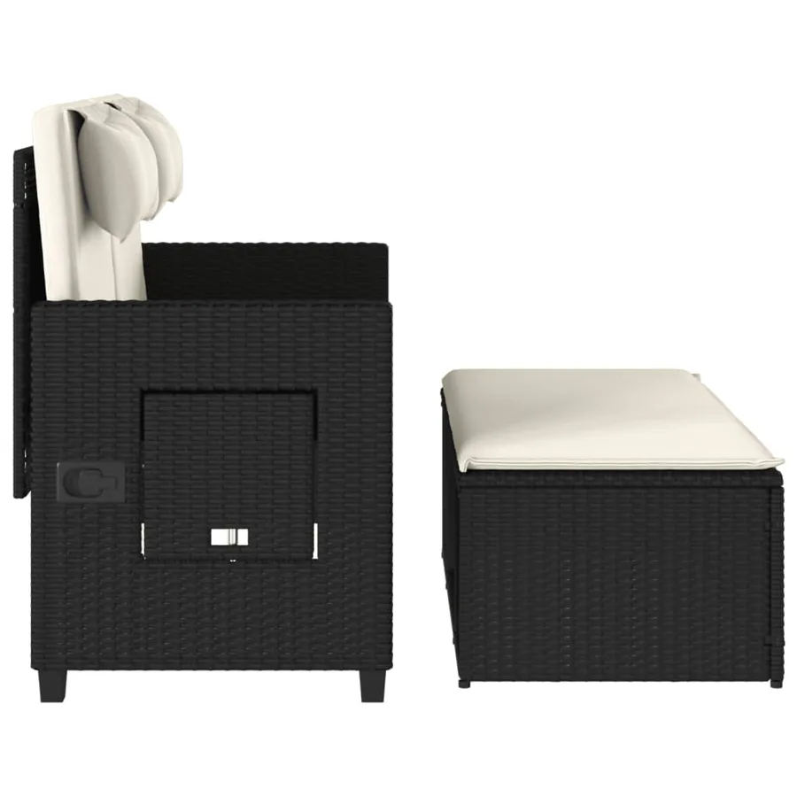 Banc inclinable de jardin avec coussins noir résine tressée - 7