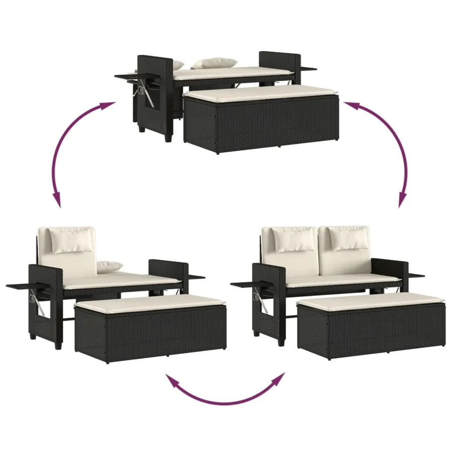 Banc inclinable de jardin avec coussins noir résine tressée - 9