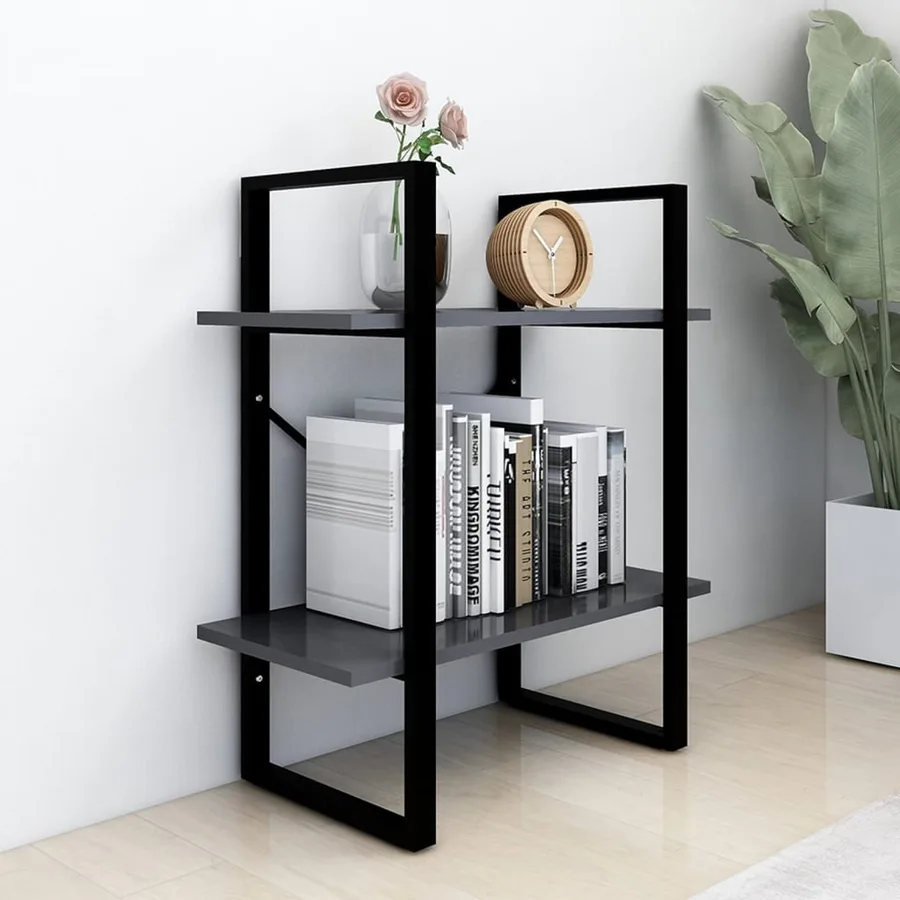 Bibliothèque à 2 niveaux Gris 60x30x70 cm bois d'ingénierie - 3