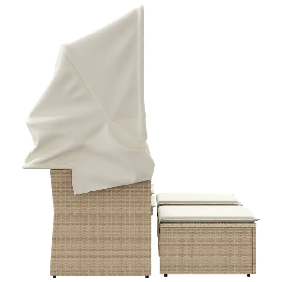 Canapé de jardin 2 places avec auvent et tabourets beige rotin - 5