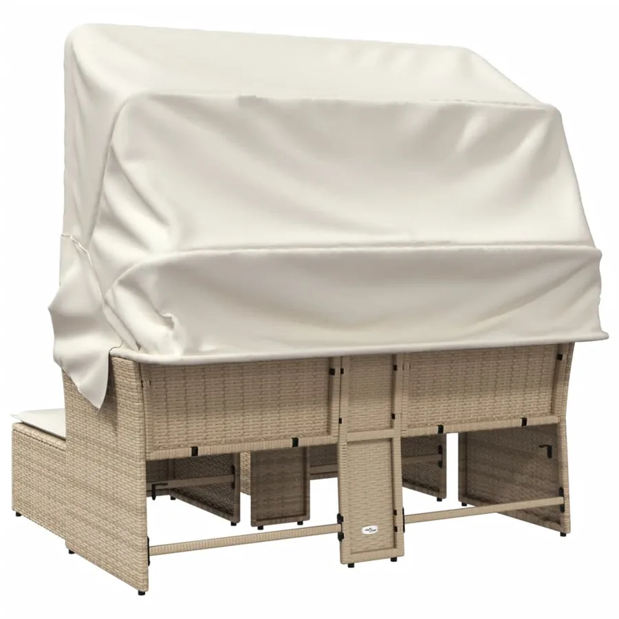 Canapé de jardin 2 places avec auvent et tabourets beige rotin - 6