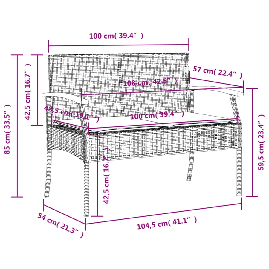 Banc de jardin avec coussin gris résine tressée et acacia - 10