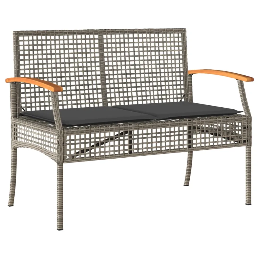 Banc de jardin avec coussin gris résine tressée et acacia - 2