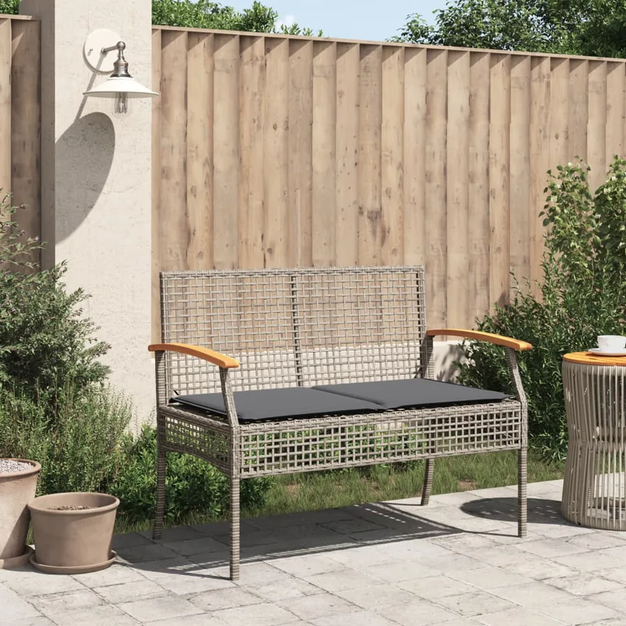 Banc de jardin avec coussin gris résine tressée et acacia - 3