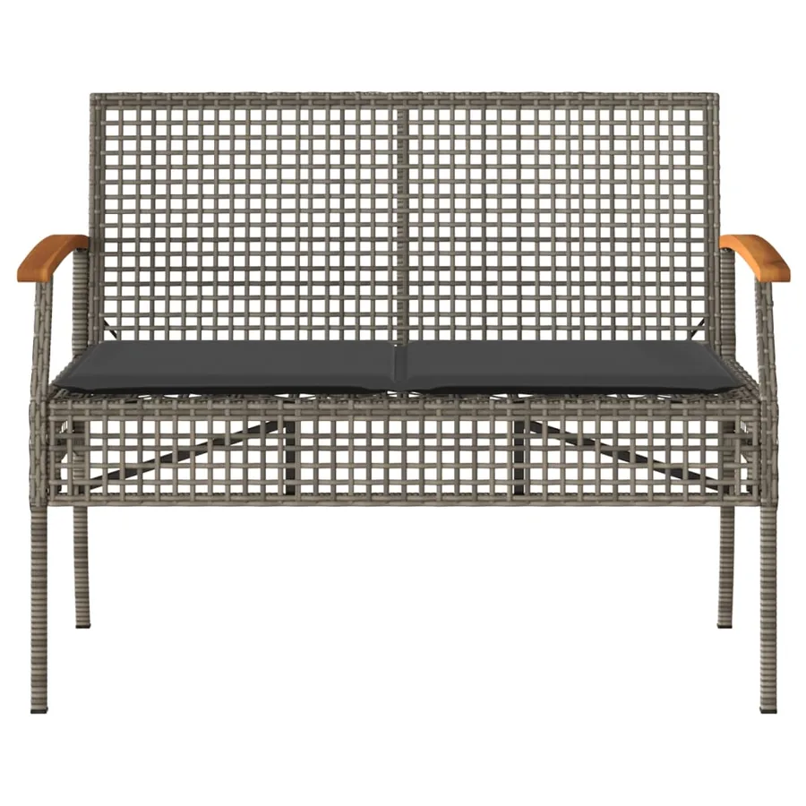 Banc de jardin avec coussin gris résine tressée et acacia - 4