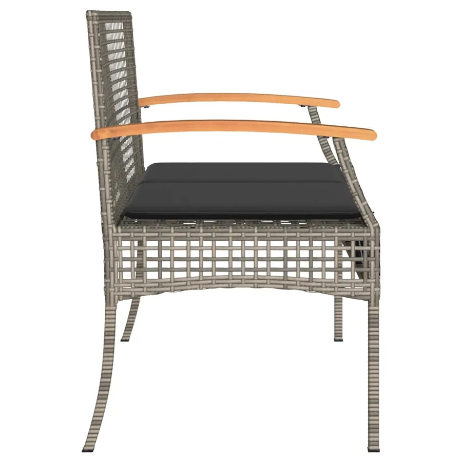 Banc de jardin avec coussin gris résine tressée et acacia - 5