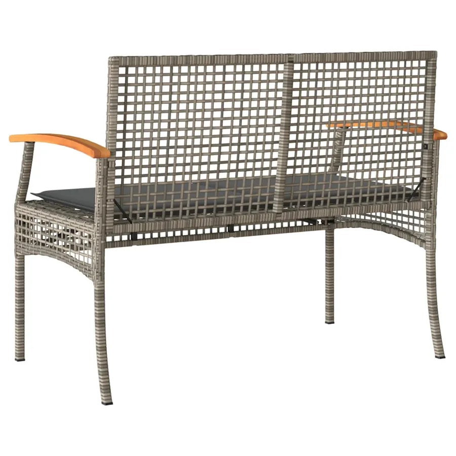 Banc de jardin avec coussin gris résine tressée et acacia - 6