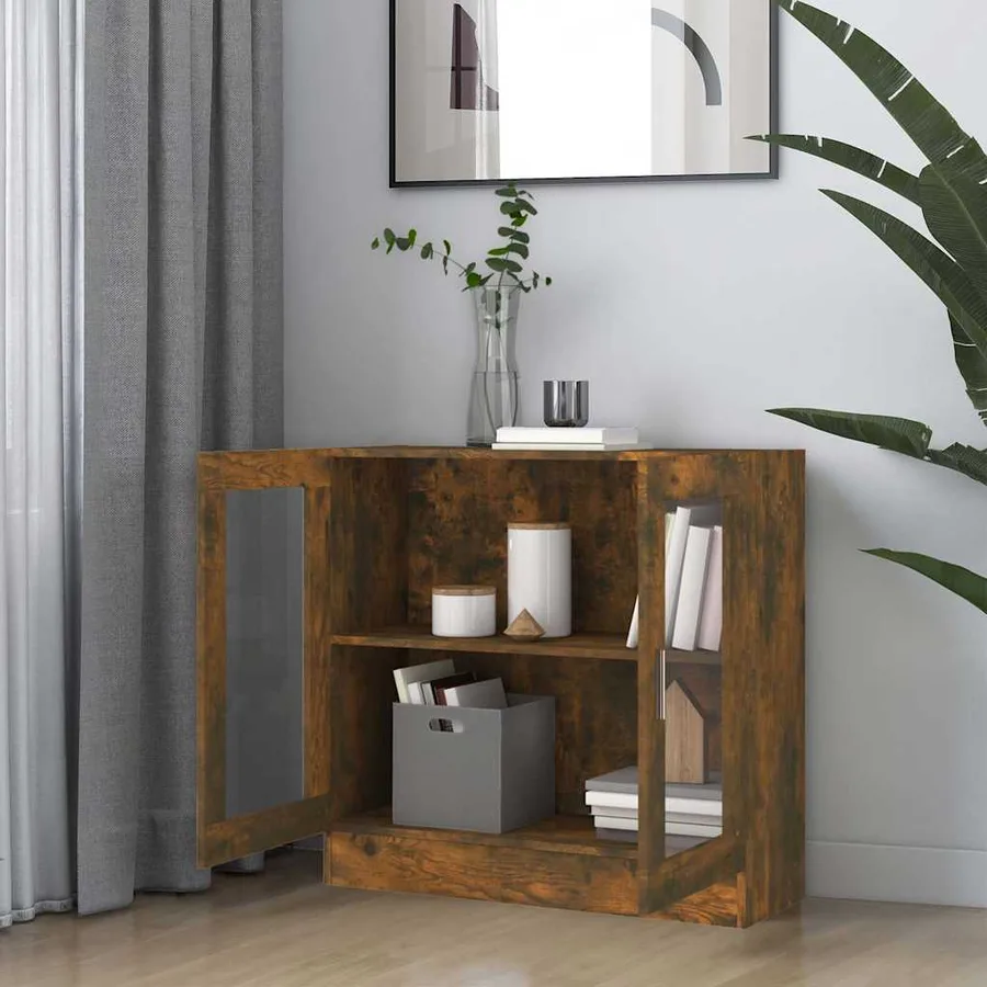 Armoire à vitrine Chêne fumé 82,5x30,5x80 cm Bois d'ingénierie - 3