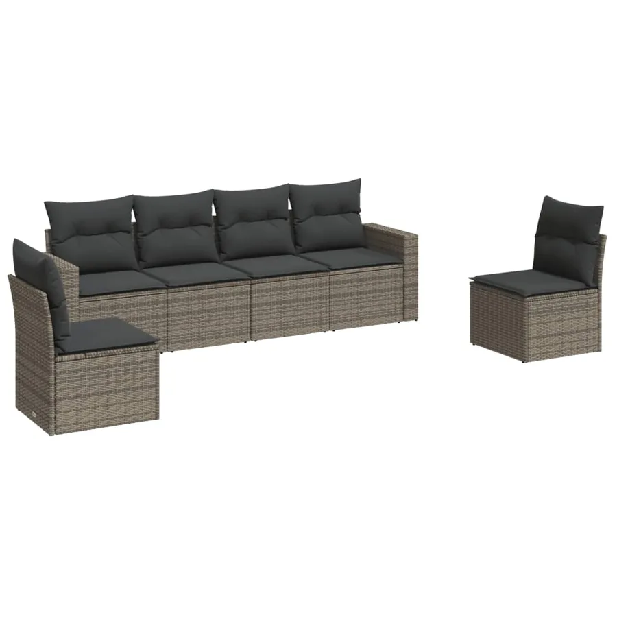 Salon de jardin 6 pcs avec coussins gris résine tressée - 2