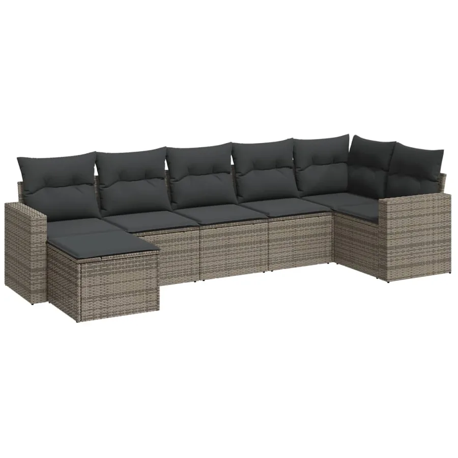 Salon de jardin avec coussins 7 pcs gris résine tressée - 2