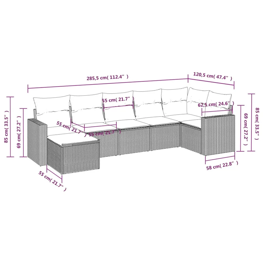 Salon de jardin avec coussins 7 pcs gris résine tressée - 3