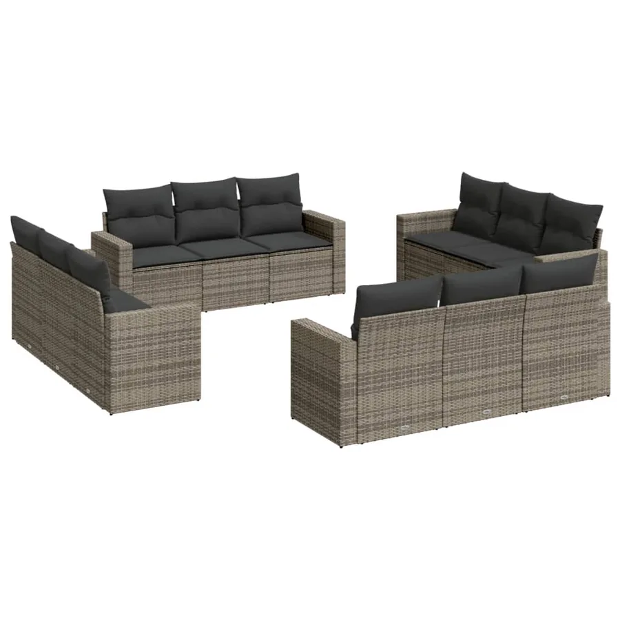 Salon de jardin avec coussins 12 pcs gris résine tressée - 2