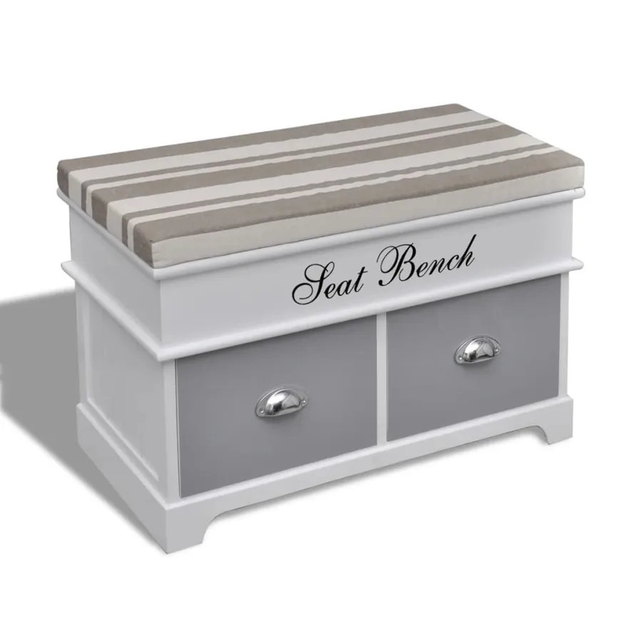 Banc d'entrée et de rangement avec coussin gris 2 tiroirs Blanc