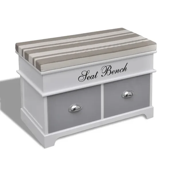 Banc d'entrée et de rangement avec coussin gris 2 tiroirs Blanc