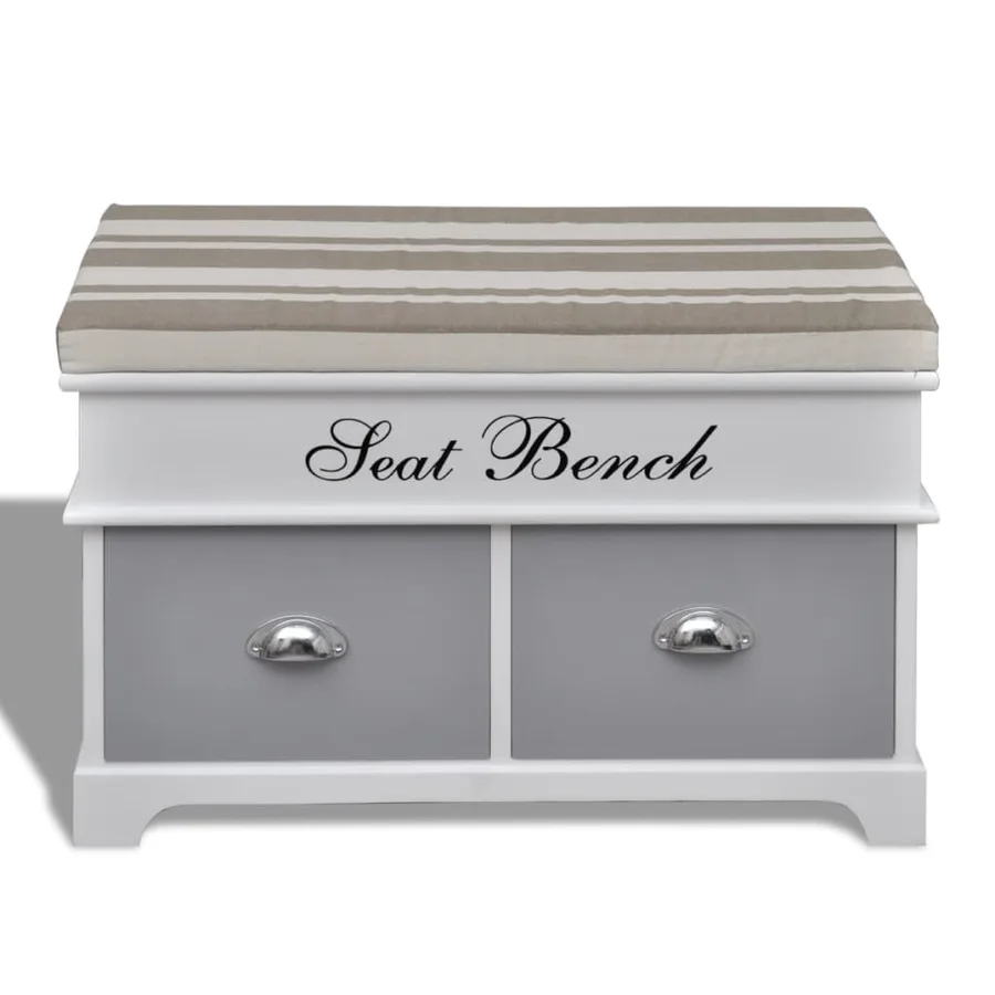 Banc d'entrée et de rangement avec coussin gris 2 tiroirs Blanc - 2