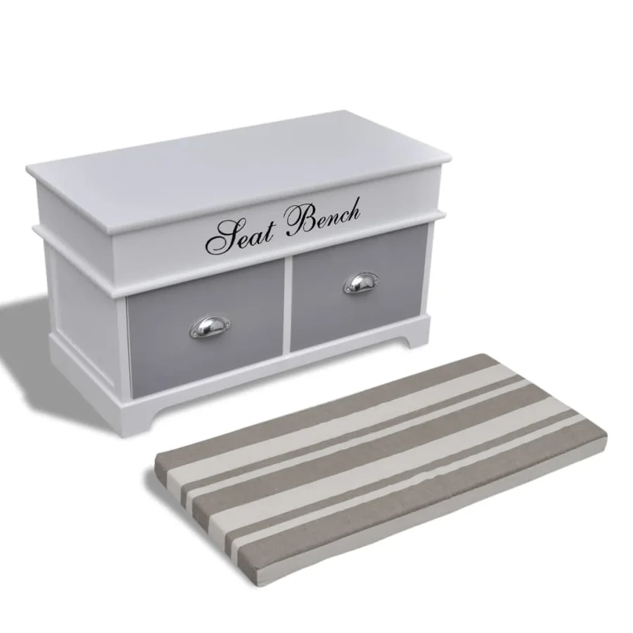 Banc d'entrée et de rangement avec coussin gris 2 tiroirs Blanc - 4