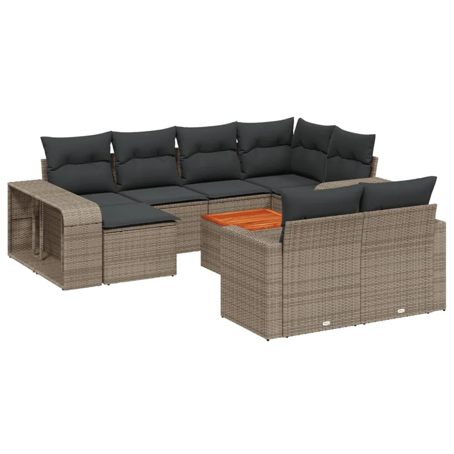 Salon de jardin 11 pcs avec coussins gris résine tressée - 2