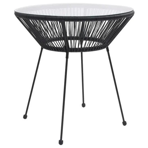 Table à manger de jardin Noir Ø70x74 cm Rotin et verre