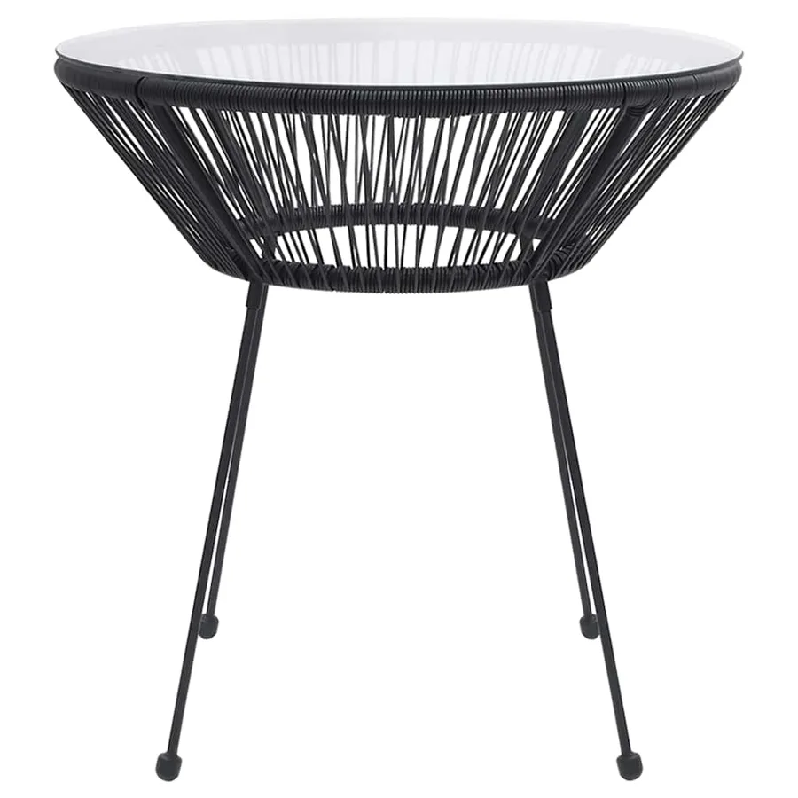Table à manger de jardin Noir Ø70x74 cm Rotin et verre - 2