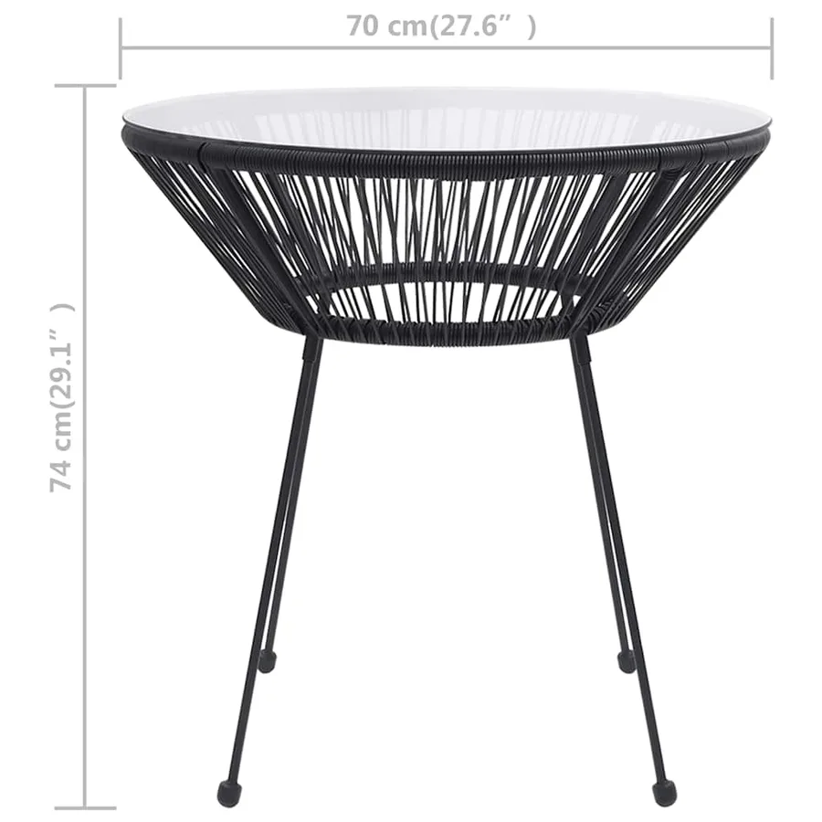 Table à manger de jardin Noir Ø70x74 cm Rotin et verre - 4