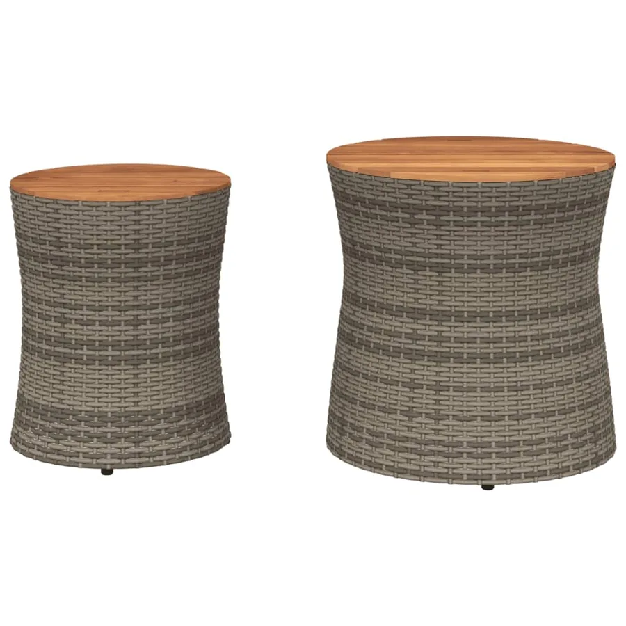 Tables d'appoint de jardin 2 pcs dessus en bois gris poly rotin - 4