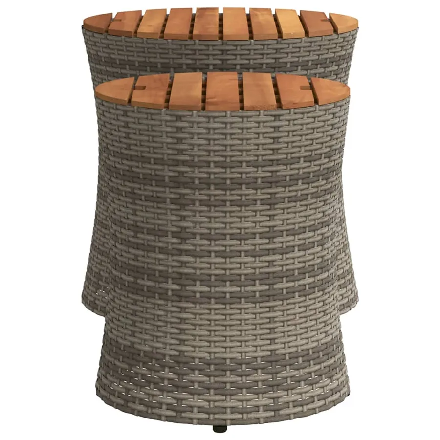 Tables d'appoint de jardin 2 pcs dessus en bois gris poly rotin - 5