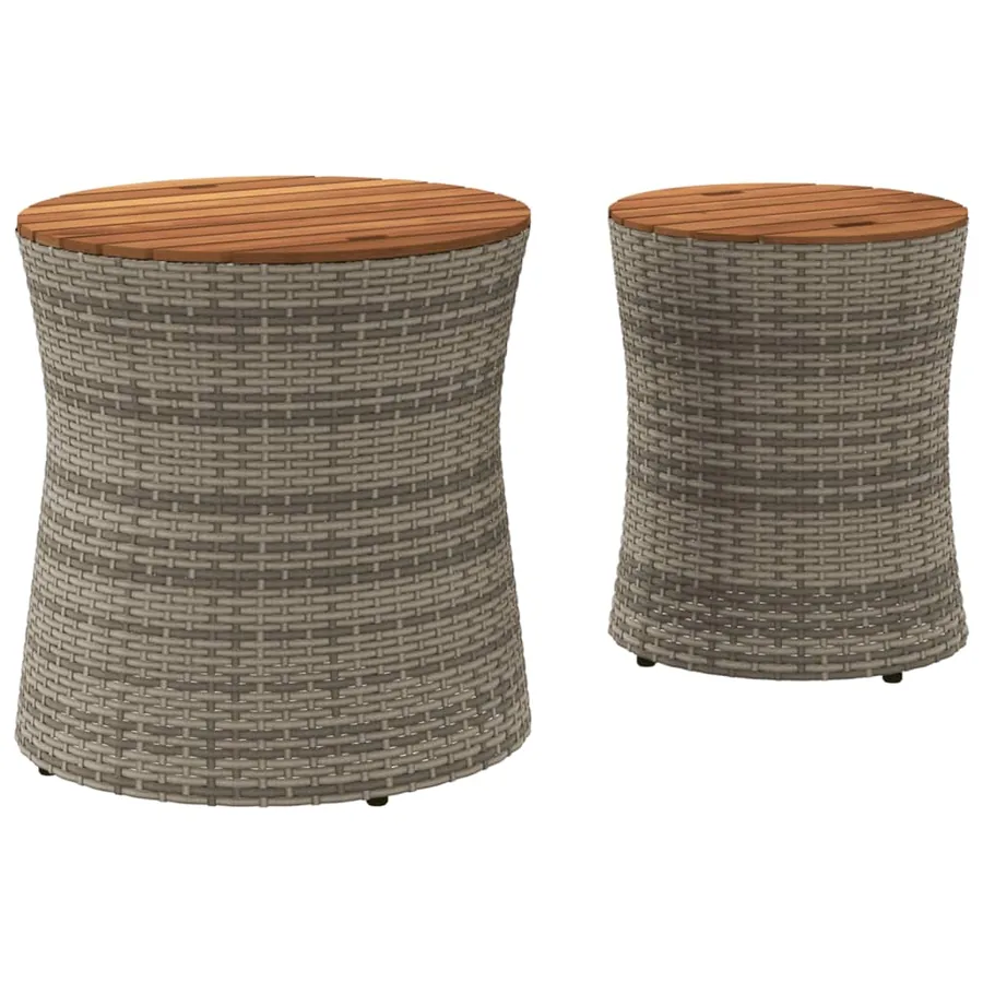 Tables d'appoint de jardin 2 pcs dessus en bois gris poly rotin - 6