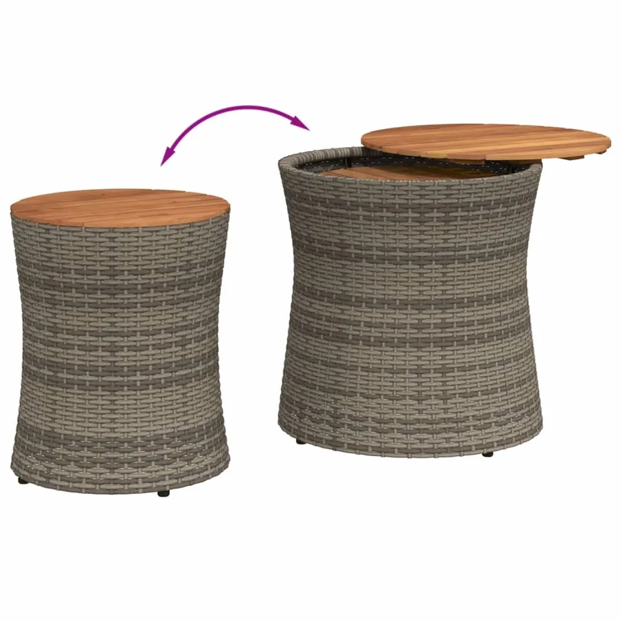 Tables d'appoint de jardin 2 pcs dessus en bois gris poly rotin - 7