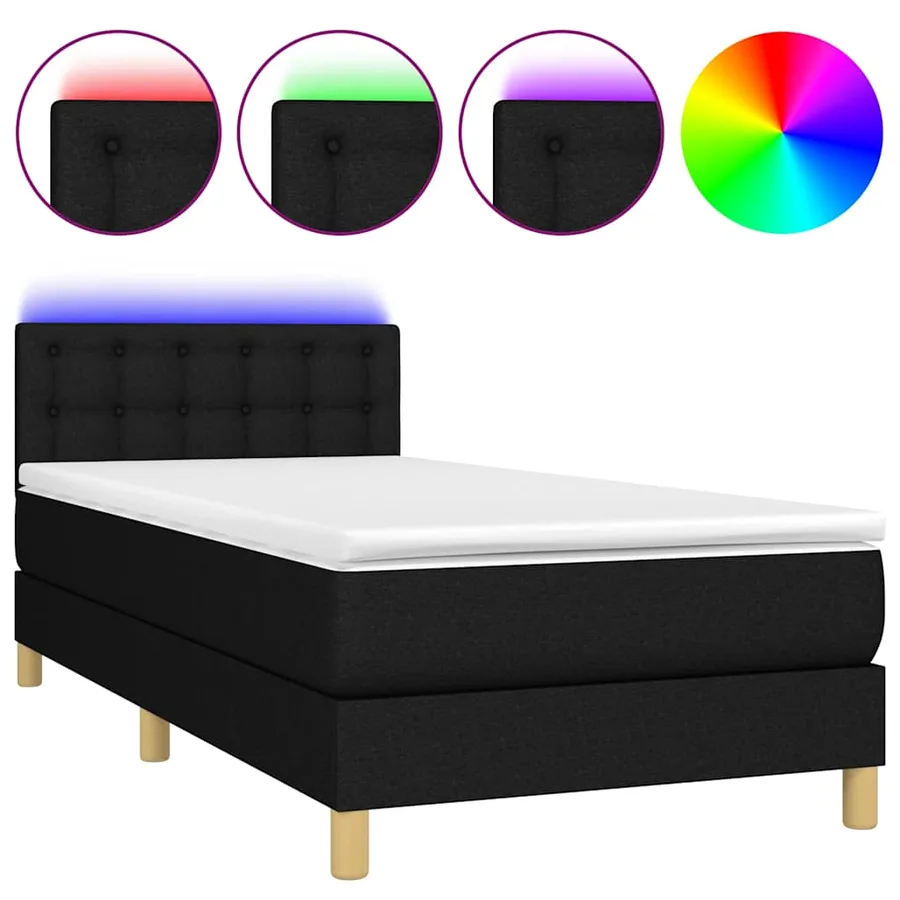 Sommier à lattes de lit avec matelas et LED Noir 90x200cm Tissu - 2