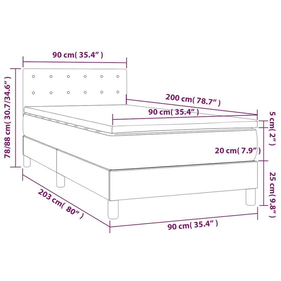Sommier à lattes de lit avec matelas et LED Noir 90x200cm Tissu - 8
