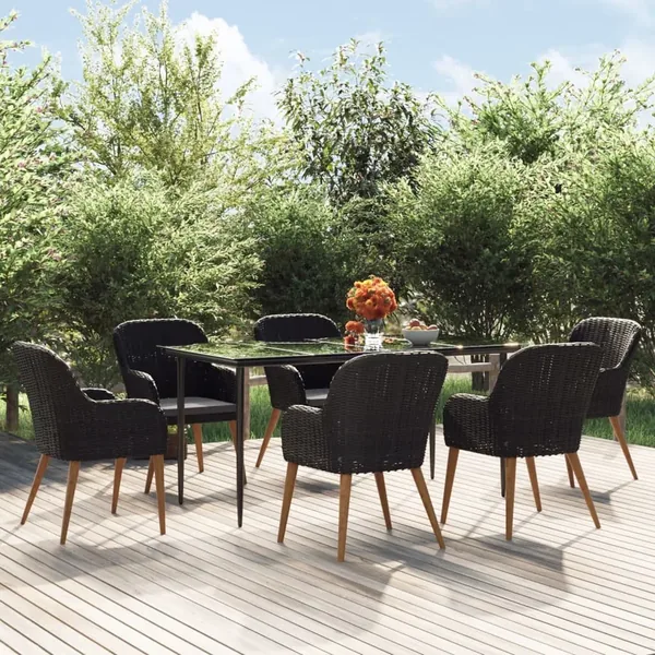 Ensemble à manger de jardin avec coussins 7 pcs Noir