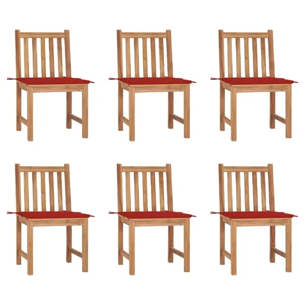 Chaises de jardin lot de 6 avec coussins Bois de teck massif