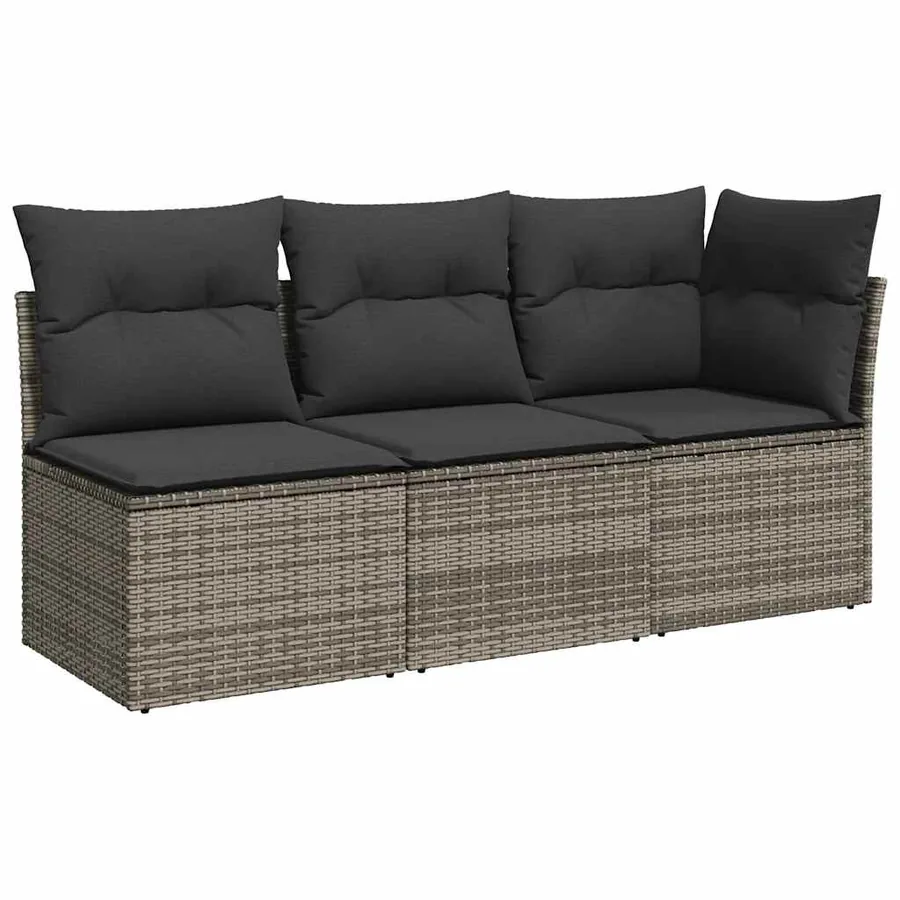 Canapé de jardin avec coussins 3 places gris résine tressée - 2