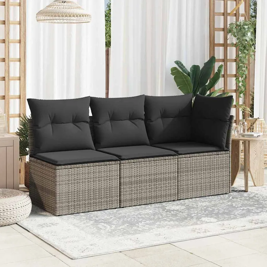 Canapé de jardin avec coussins 3 places gris résine tressée - 3
