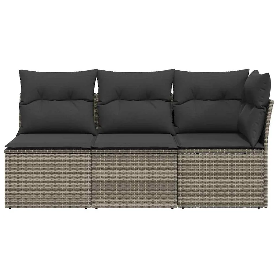 Canapé de jardin avec coussins 3 places gris résine tressée - 4