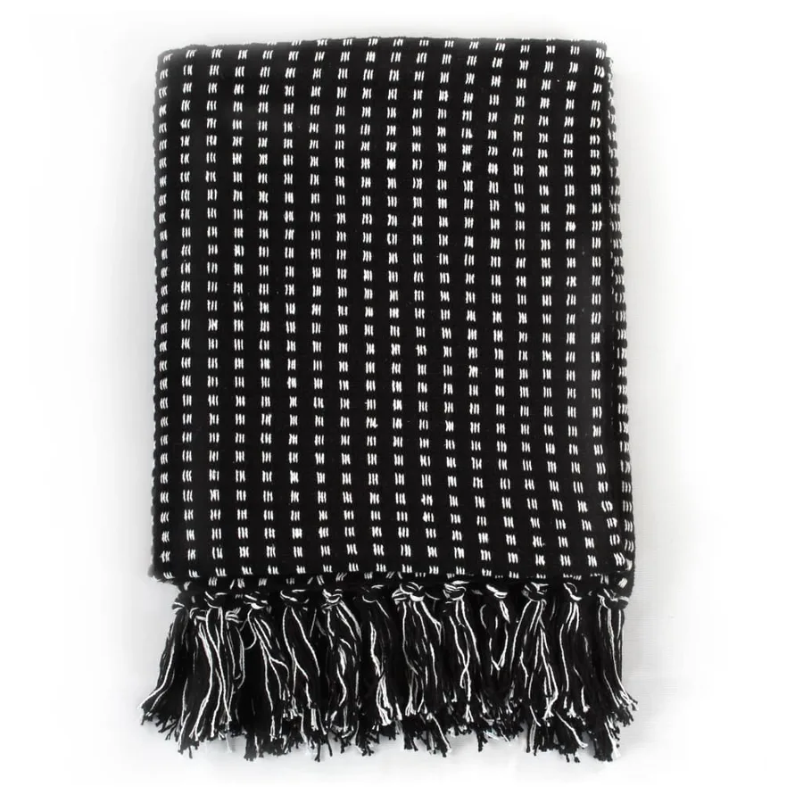 Couverture coton à carrés 125x150 cm Noir - 2