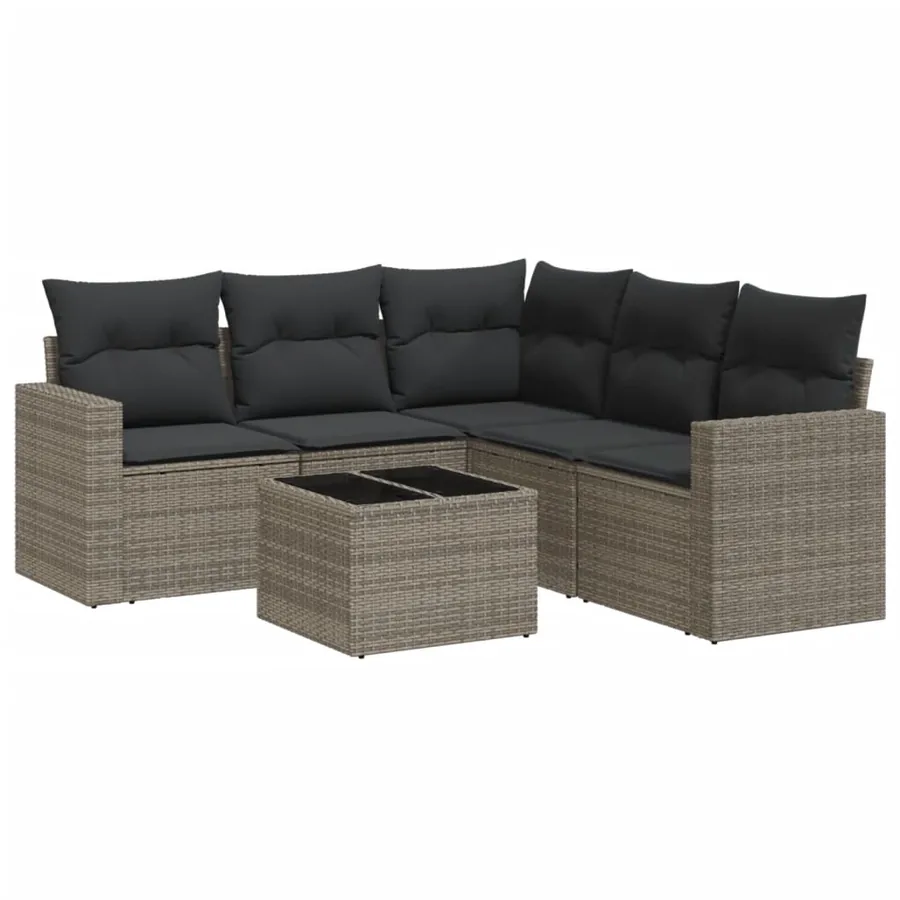 Salon de jardin 6 pcs avec coussins gris résine tressée - 2