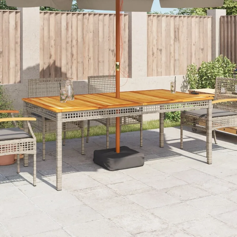 Table de jardin gris 180x90x75 cm résine tressée et bois acacia - 3