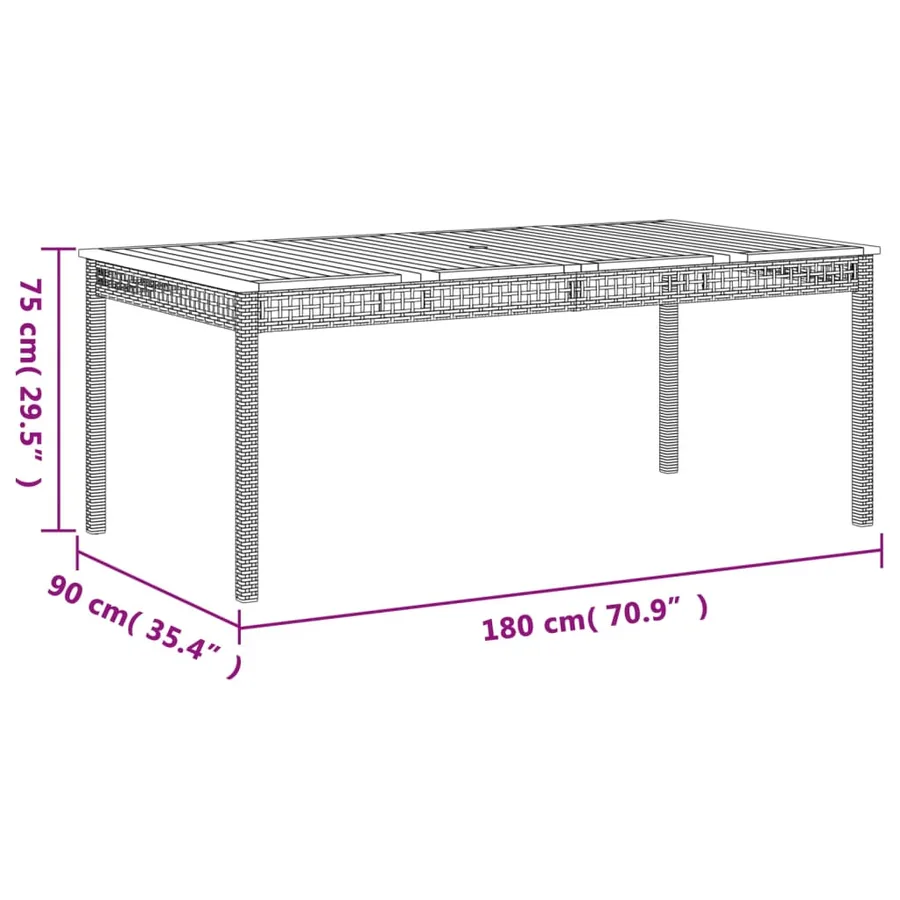 Table de jardin gris 180x90x75 cm résine tressée et bois acacia - 8