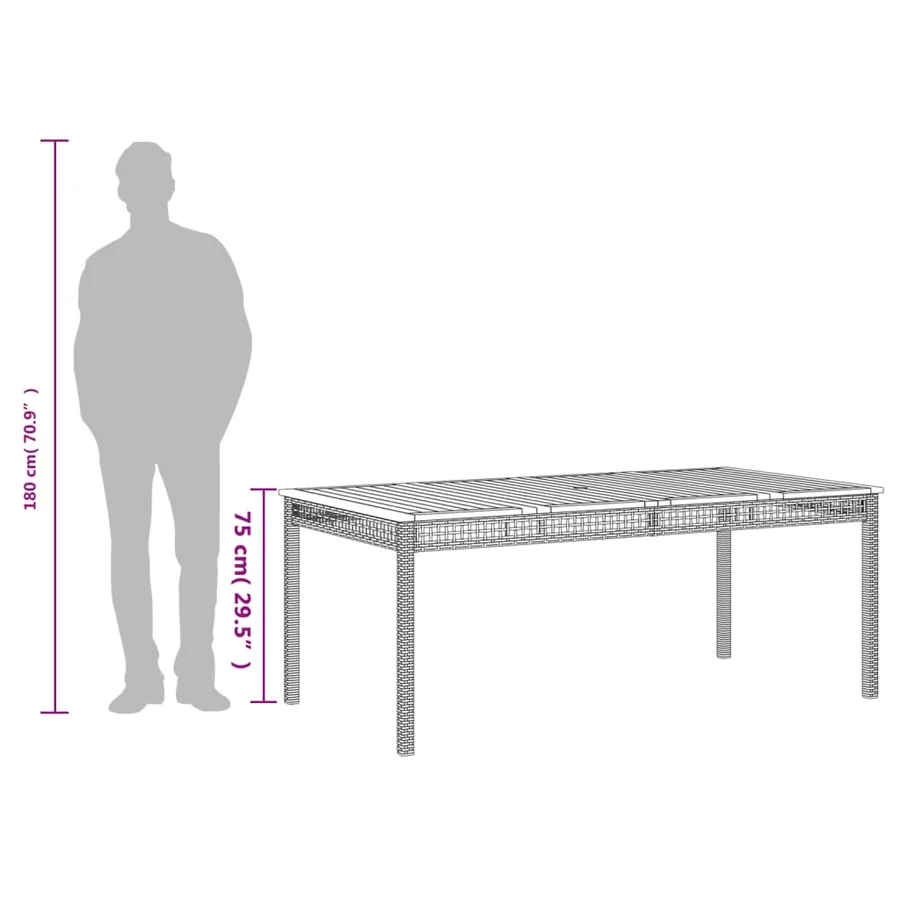 Table de jardin gris 180x90x75 cm résine tressée et bois acacia - 9