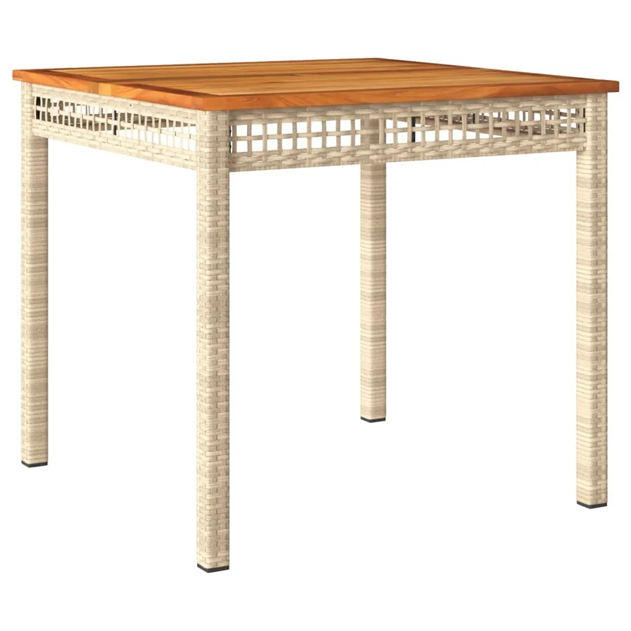 Table de jardin beige 80x80x75 cm résine tressée et bois acacia - 2