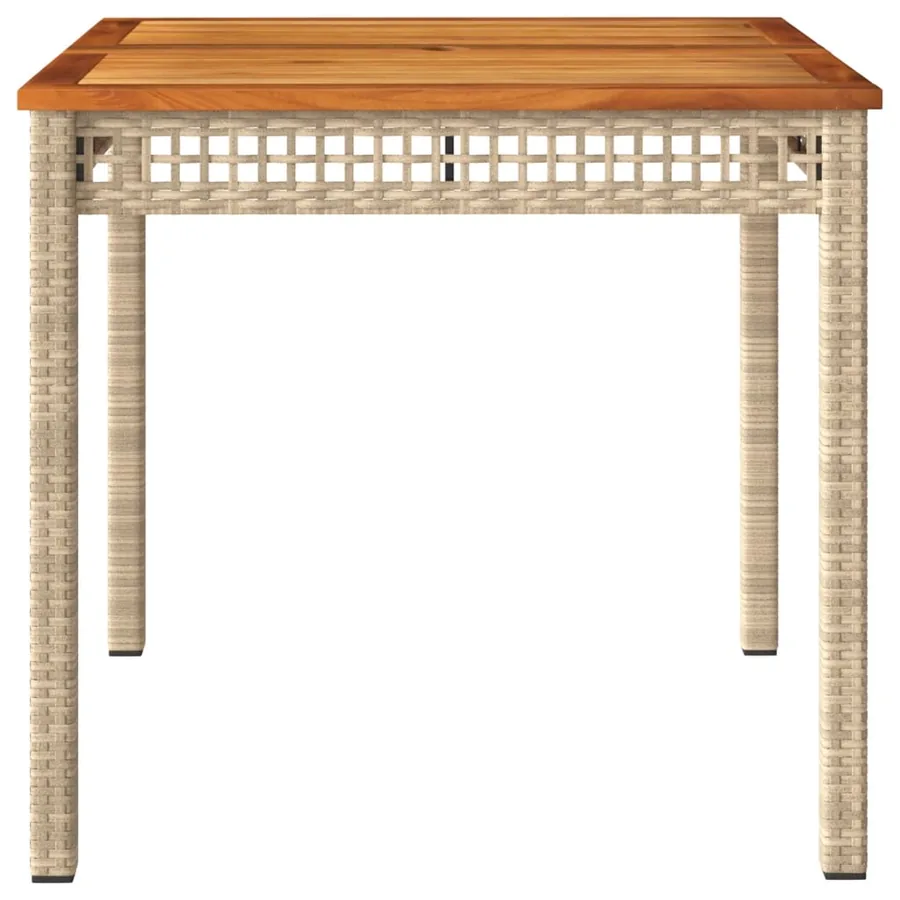Table de jardin beige 80x80x75 cm résine tressée et bois acacia - 4