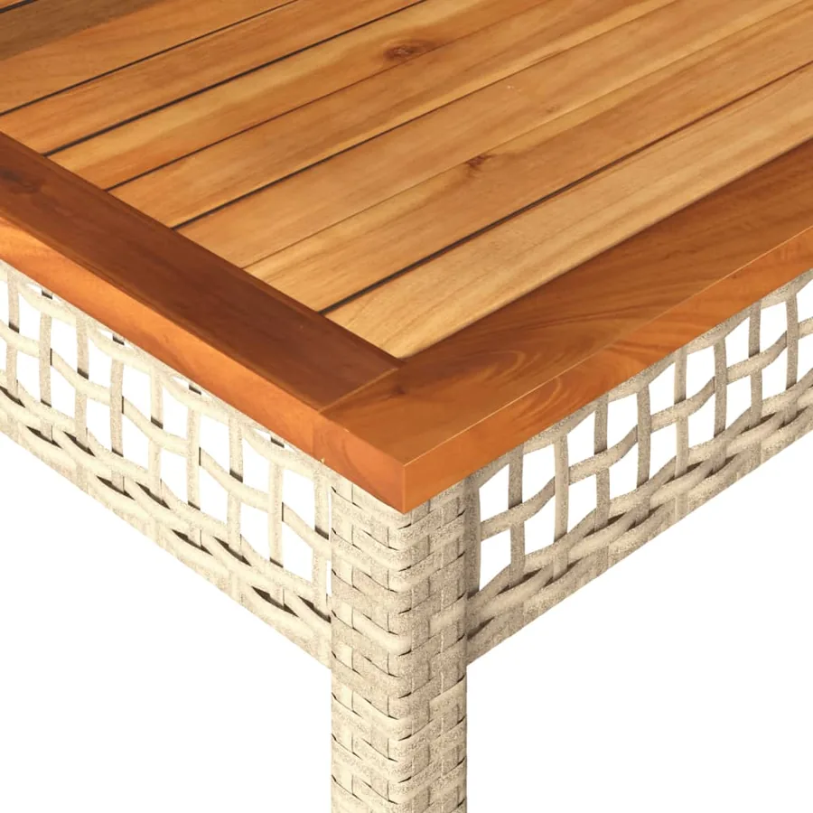 Table de jardin beige 80x80x75 cm résine tressée et bois acacia - 7
