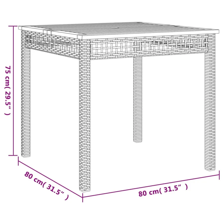 Table de jardin beige 80x80x75 cm résine tressée et bois acacia - 8