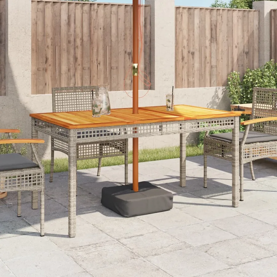 Table de jardin gris 140x80x75 cm résine tressée et bois acacia - 3